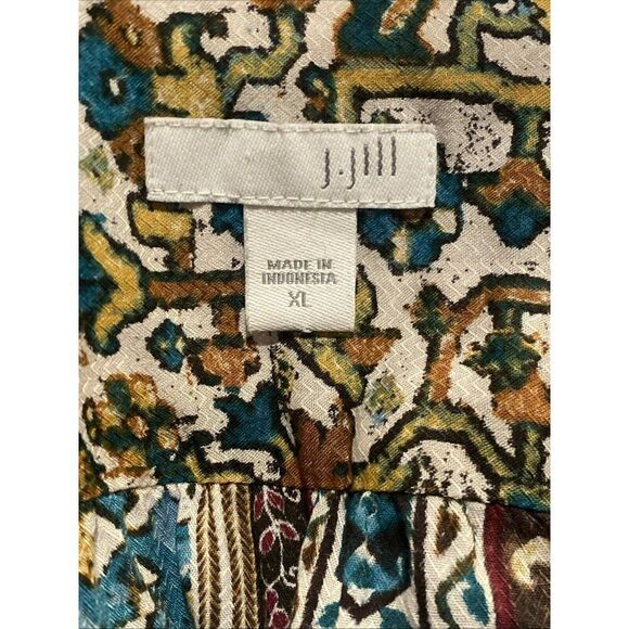 J. Jill Patchwork Print Bohemian‎ Button Front Tunic Size XL Jewel Tones - Picture 3 of 4